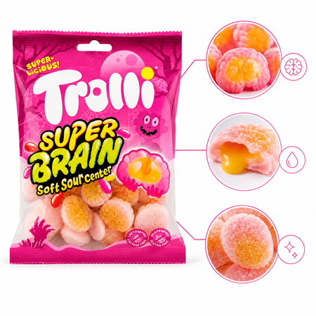 Trolli Super Brain 100 g – Gummy brains with filling, fruity sweet snack
