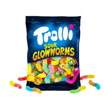 Trolli Sour Glowworms 100 g Sour Gummy Worms – Fruit Flavor Mix