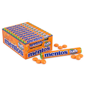 Mentos Fanta 40 szt. – Kultowe drażetki do żucia o smaku pomarańczowym | Zestaw Display Box