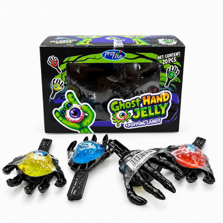 Cukierki Halloween Profisa Ghost Hand Jelly 20 szt. – galaretka ze strzelającymi cukierkami 340 g