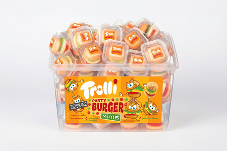 Trolli Party Burger Minis 600 g – Mini Fruit Gummy Burgers (60 pcs) | Party Sweets