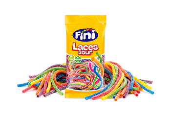 Fini Sour Laces 85 g – Regenbogen Saure Schnüre, Vegane Party-Süßigkeiten
