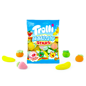 Pianki Trolli Mallow Stars z nadzieniem owocowym i kakaowym 150 g