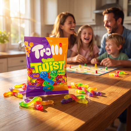Trolli Squiggle Twist – Two-tone gummy worms, fruity sweet snack